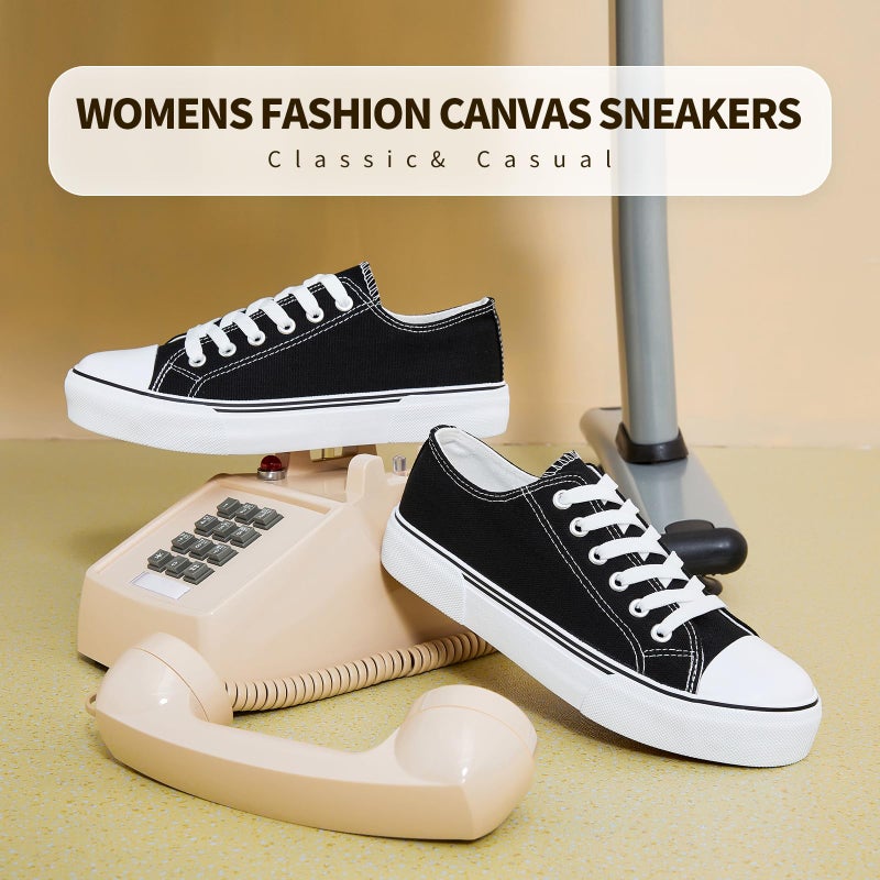 hash bubbie Women's Canvas Shoes Fashion Canvas Sneakers for Women Casual Tennis Shoes Low Top Walking Shoes(Black,US9) - Image 2